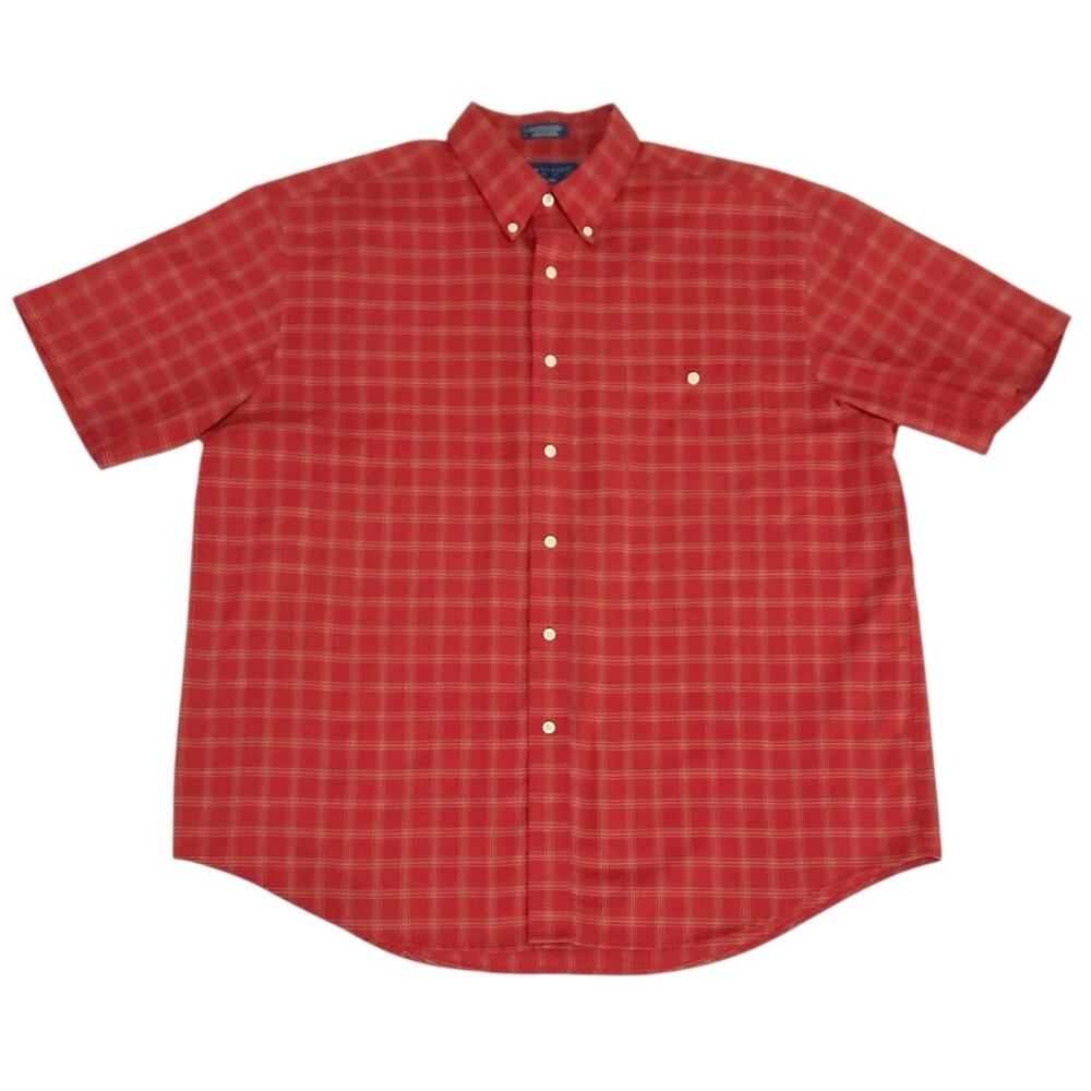 Towncraft Men's Red Plaid Wrinkle Free Casual Button Down Chest Pocket SZ XL